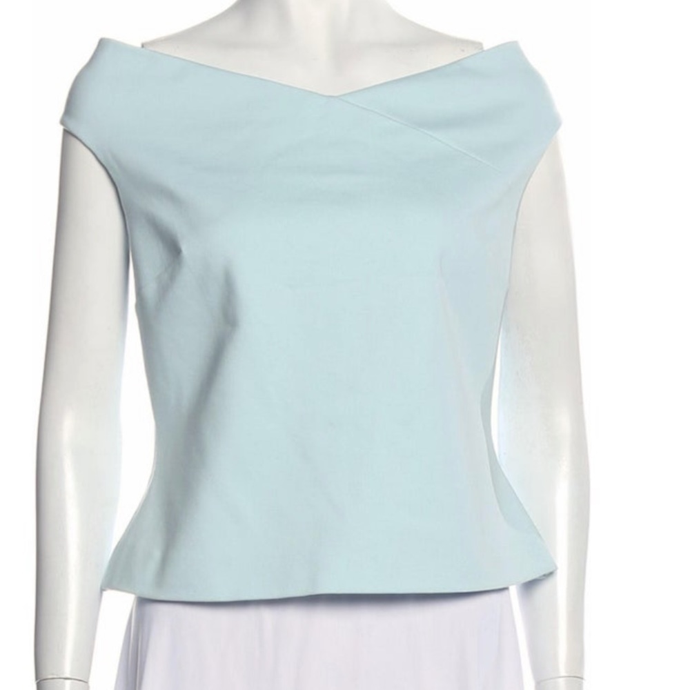 Ted Baker Baby Blue Off Shoulder Neckline Zip Top Blouse Size 4 or XL